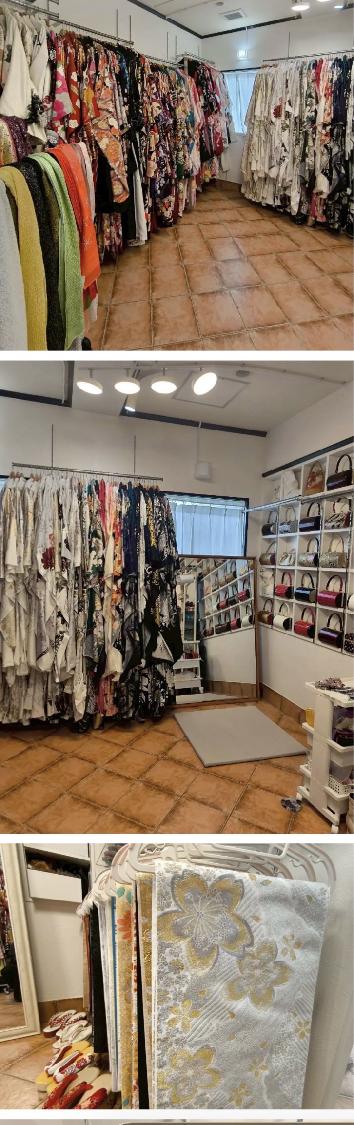 沖縄成人式向け振袖が並ぶ振袖gram沖縄店の店内風景｜振袖レンタル専門ショップ