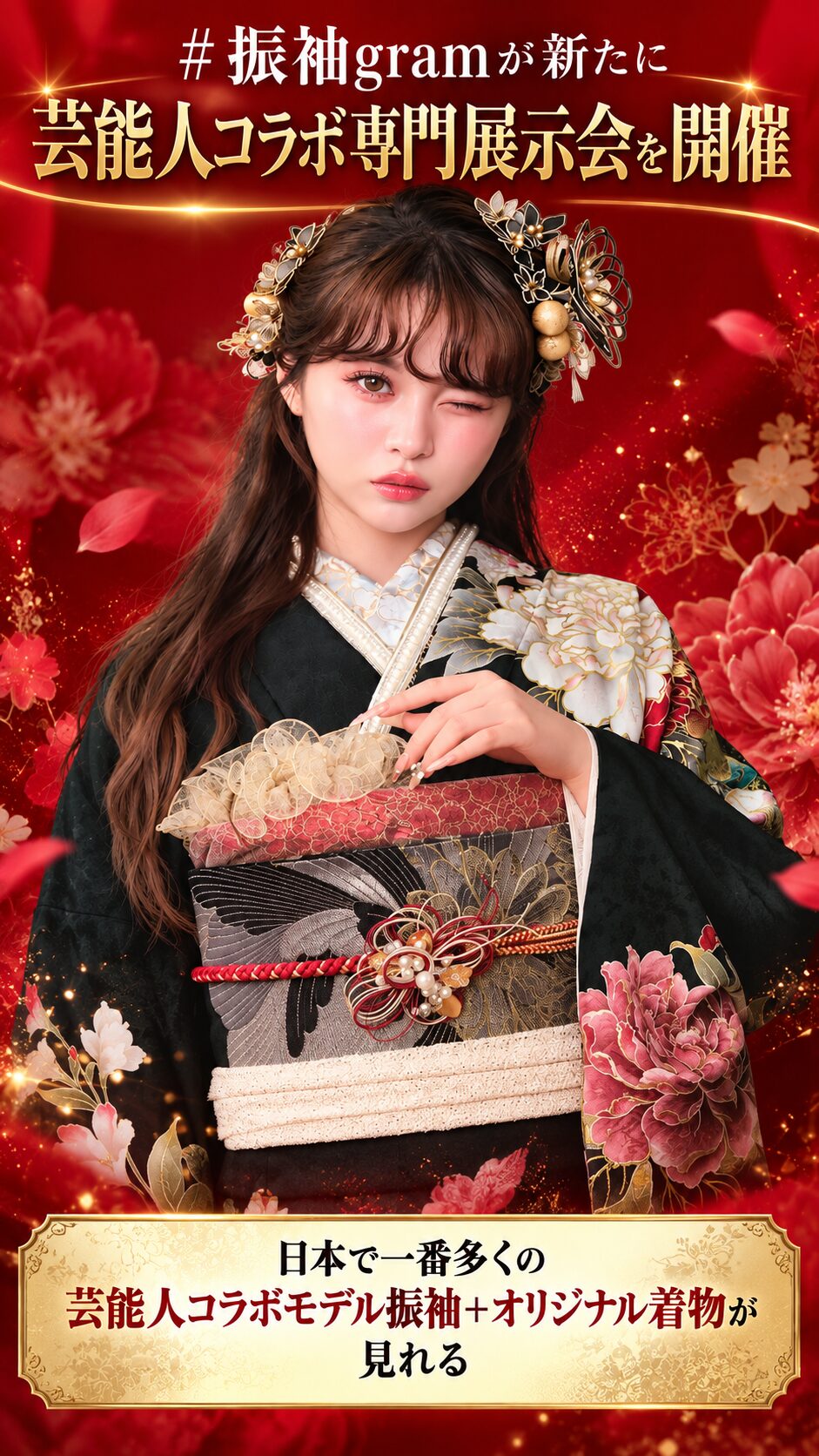 深紅に映える華やかな振袖コラボ展示会｜成人式の人気振袖・新作振袖コレクション